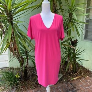 Hot Pink V Neck Tshirt Dress